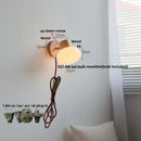 GobekUsa Amber Glass LED Wall Sconce with Pull Chain Switch, Nordic Modern Wood Stair Light