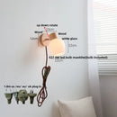 GobekUsa Amber Glass LED Wall Sconce with Pull Chain Switch, Nordic Modern Wood Stair Light