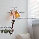 GobekUsa Amber Glass LED Wall Sconce with Pull Chain Switch, Nordic Modern Wood Stair Light