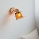 GobekUsa Amber Glass LED Wall Sconce with Pull Chain Switch, Nordic Modern Wood Stair Light