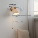 GobekUsa Amber Glass LED Wall Sconce with Pull Chain Switch, Nordic Modern Wood Stair Light
