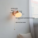 GobekUsa Amber Glass LED Wall Sconce with Pull Chain Switch, Nordic Modern Wood Stair Light