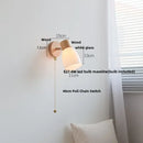 GobekUsa Amber Glass LED Wall Sconce with Pull Chain Switch, Nordic Modern Wood Stair Light