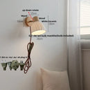 GobekUsa Amber Glass LED Wall Sconce with Pull Chain Switch, Nordic Modern Wood Stair Light