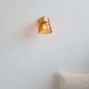 GobekUsa Amber Glass LED Wall Sconce with Pull Chain Switch, Nordic Modern Wood Stair Light