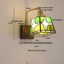 GobekUsa Amber Glass LED Wall Sconce with Walnut Wood, Pull Chain Switch for Living Room