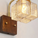 GobekUsa Amber Glass LED Wall Sconce with Walnut Wood, Pull Chain Switch for Living Room