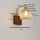 GobekUsa Amber Glass LED Wall Sconce with Walnut Wood, Pull Chain Switch for Living Room