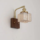 GobekUsa Amber Glass LED Wall Sconce with Walnut Wood, Pull Chain Switch for Living Room