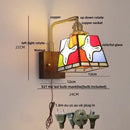 GobekUsa Amber Glass LED Wall Sconce with Walnut Wood, Pull Chain Switch for Living Room