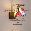 GobekUsa Amber Glass LED Wall Sconce with Walnut Wood, Pull Chain Switch for Living Room