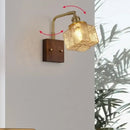GobekUsa Amber Glass LED Wall Sconce with Walnut Wood, Pull Chain Switch for Living Room