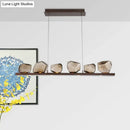 GobekUsa Amber Glass Stone Pendant Lamp - Minimalist 6-Bulb Island Fixture in Brown