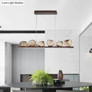 GobekUsa Amber Glass Stone Pendant Lamp - Minimalist 6-Bulb Island Fixture in Brown
