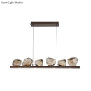 GobekUsa Amber Glass Stone Pendant Lamp - Minimalist 6-Bulb Island Fixture in Brown