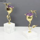 GobekUsa Amethyst Flower Ornaments Gold-plated Dragonfly Decor Sculpture Room Decor