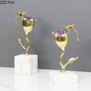GobekUsa Amethyst Flower Ornaments Gold-plated Dragonfly Decor Sculpture Room Decor