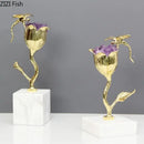 GobekUsa Amethyst Flower Ornaments Gold-plated Dragonfly Decor Sculpture Room Decor
