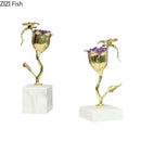 GobekUsa Amethyst Flower Ornaments Gold-plated Dragonfly Decor Sculpture Room Decor
