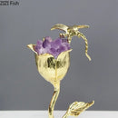 GobekUsa Amethyst Flower Ornaments Gold-plated Dragonfly Decor Sculpture Room Decor