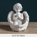 Modern white angel girl resin figurine bedroom decor detail wings by Decorbites