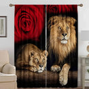 Lion and rose animal avatars printed 2pc curtains living room by Decorbites