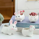 White & pink animal cartoon ceramic flowerpot nursery decor by Decorbites
