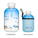 Kawaii penguin glass water bottle with yellow flowers kitchen travel by Decorbites