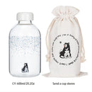 Kawaii penguin glass water bottle with yellow flowers kitchen travel by Decorbites
