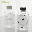 Kawaii penguin glass water bottle with yellow flowers kitchen travel by Decorbites