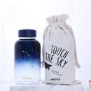 Kawaii penguin glass water bottle with yellow flowers kitchen travel by Decorbites