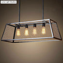 GobekUsa Antique Black Iron Trapezoid Suspension Light with 4 Heads - Restaurant Island Chandelier