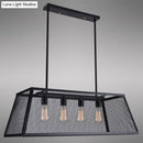 GobekUsa Antique Black Iron Trapezoid Suspension Light with 4 Heads - Restaurant Island Chandelier