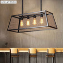 GobekUsa Antique Black Iron Trapezoid Suspension Light with 4 Heads - Restaurant Island Chandelier