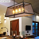GobekUsa Antique Black Iron Trapezoid Suspension Light with 4 Heads - Restaurant Island Chandelier