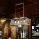 GobekUsa Antique Black Iron Trapezoid Suspension Light with 4 Heads - Restaurant Island Chandelier