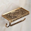Antique brass ornate toilet paper holder with phone shelf bathroom by Decorbites