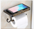Antique brass ornate toilet paper holder with phone shelf bathroom by Decorbites