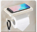 Antique brass ornate toilet paper holder with phone shelf bathroom by Decorbites