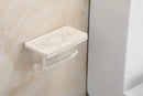 Antique brass ornate toilet paper holder with phone shelf bathroom by Decorbites