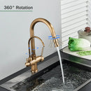 GobekUsa Antique Brass 2-in-1 Kitchen Faucet with Pull Out Nozzle and Purification