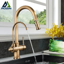 GobekUsa Antique Brass 2-in-1 Kitchen Faucet with Pull Out Nozzle and Purification