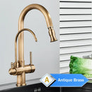 GobekUsa Antique Brass 2-in-1 Kitchen Faucet with Pull Out Nozzle and Purification