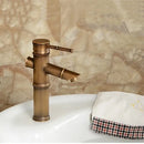GobekUsa Antique Brass Bamboo Basin Faucet Single Handle Hot Cold Water Tap