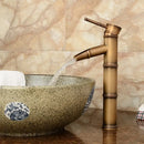 GobekUsa Antique Brass Bamboo Basin Faucet Single Handle Hot Cold Water Tap