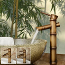 GobekUsa Antique Brass Bamboo Basin Faucet Single Handle Hot Cold Water Tap