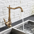GobekUsa Antique Brass Basin Faucet Long Spout Flower Carved Sink Tap 360 Rotation