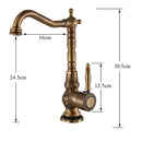GobekUsa Antique Brass Basin Faucet Long Spout Flower Carved Sink Tap 360 Rotation