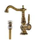 GobekUsa Antique Brass Basin Faucet Long Spout Flower Carved Sink Tap 360 Rotation