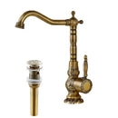 GobekUsa Antique Brass Basin Faucet Long Spout Flower Carved Sink Tap 360 Rotation